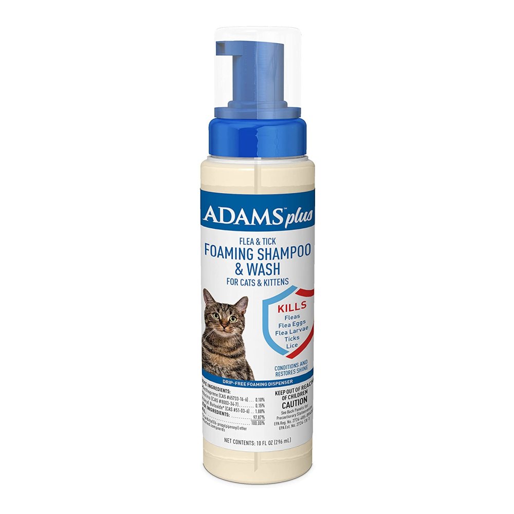 Adams plus Flea & Tick Foaming Shampoo & Wash for Cats & Kittens, Sensitive Skin Formula, 10 Ounces