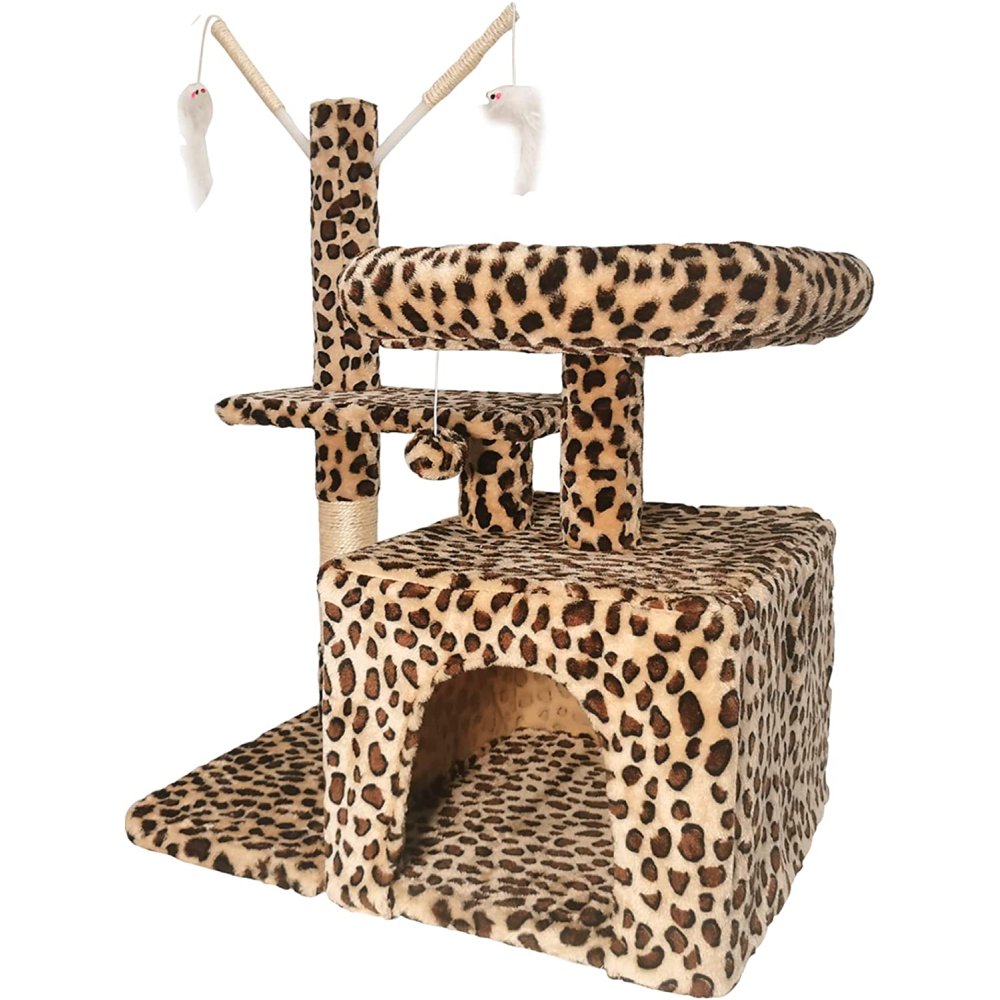JIFULI Cat Tree with Scratching Post, Large Cat Condo Cave