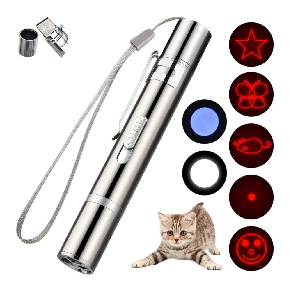 Red Laser Presentation Clicker Pointer for Indoor Classroom Interactive Teaching, Puppy Kitten Outdoor Chaser Tease Training Playing, Cat Toy USB Recharge, Bright Flash LED Light for Hiking Camping