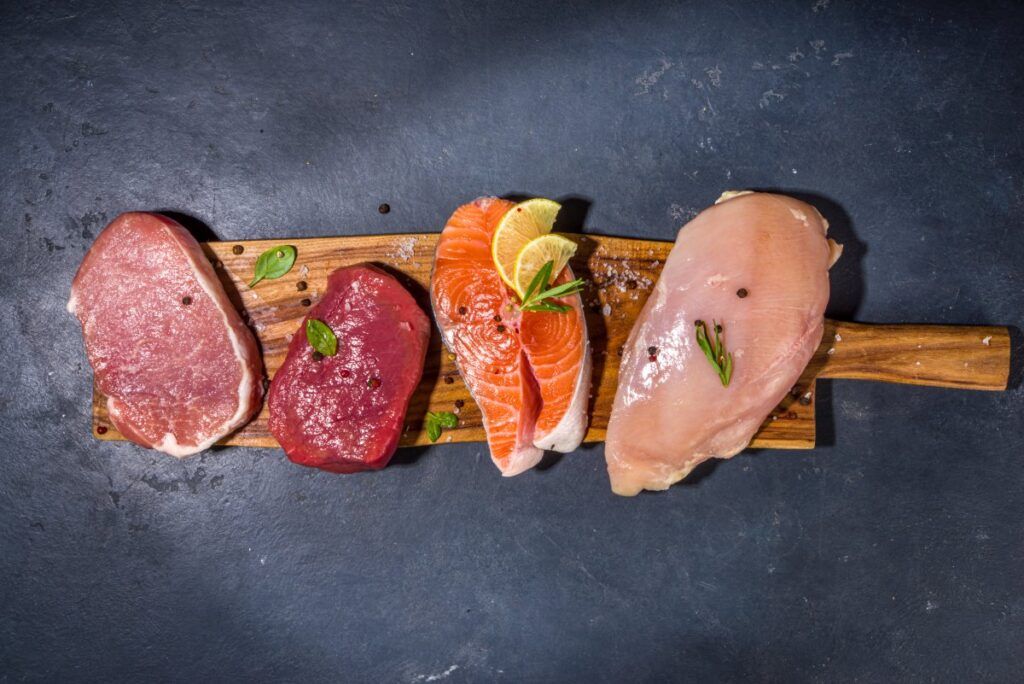 Illustration of various fresh raw meats