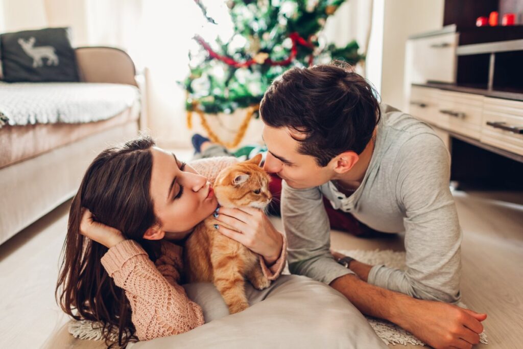 A couple is loving their cat