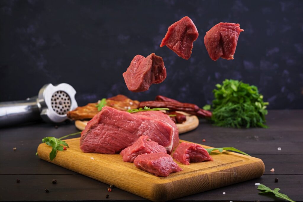 Fresh beef on a wooden cutting board