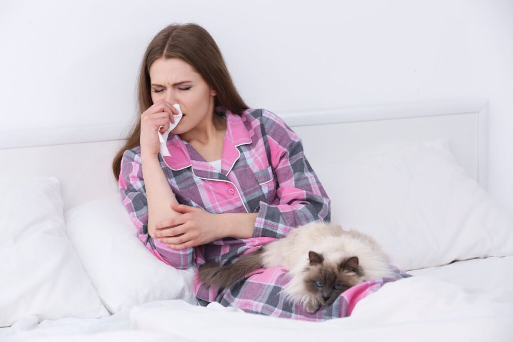 Woman with cat allergy