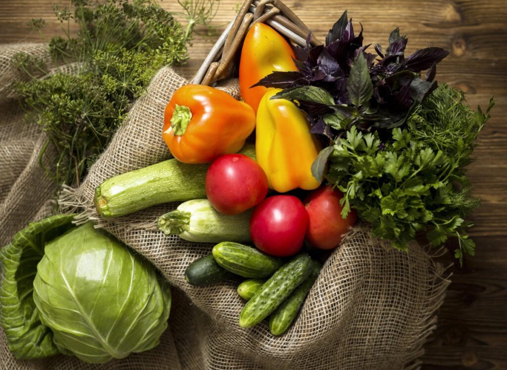 Arrangements of fresh vegetables