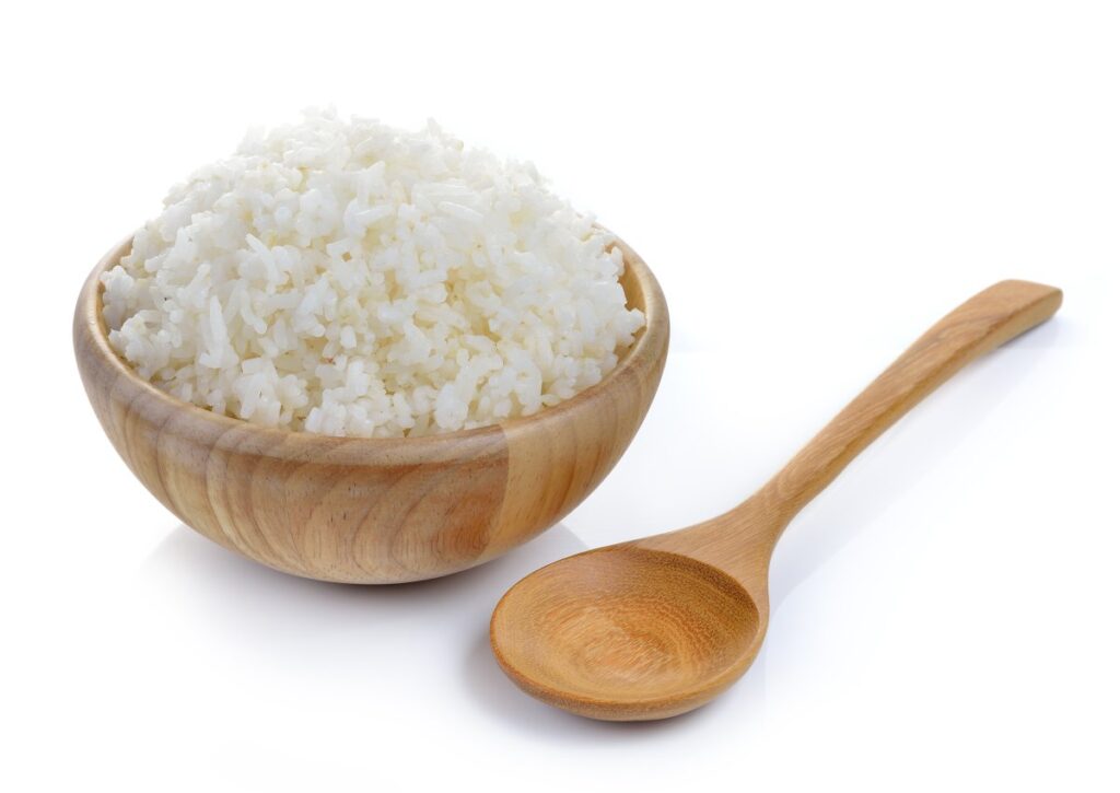 White rice in wooden bowl